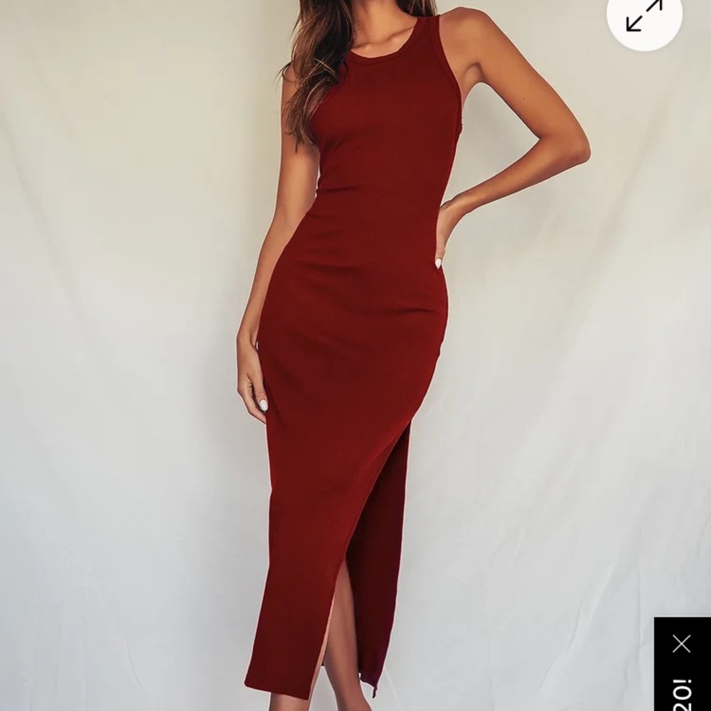 Lulus Simply Wonderful Burgundy Ribbed Bodycon Midi Dress - Small